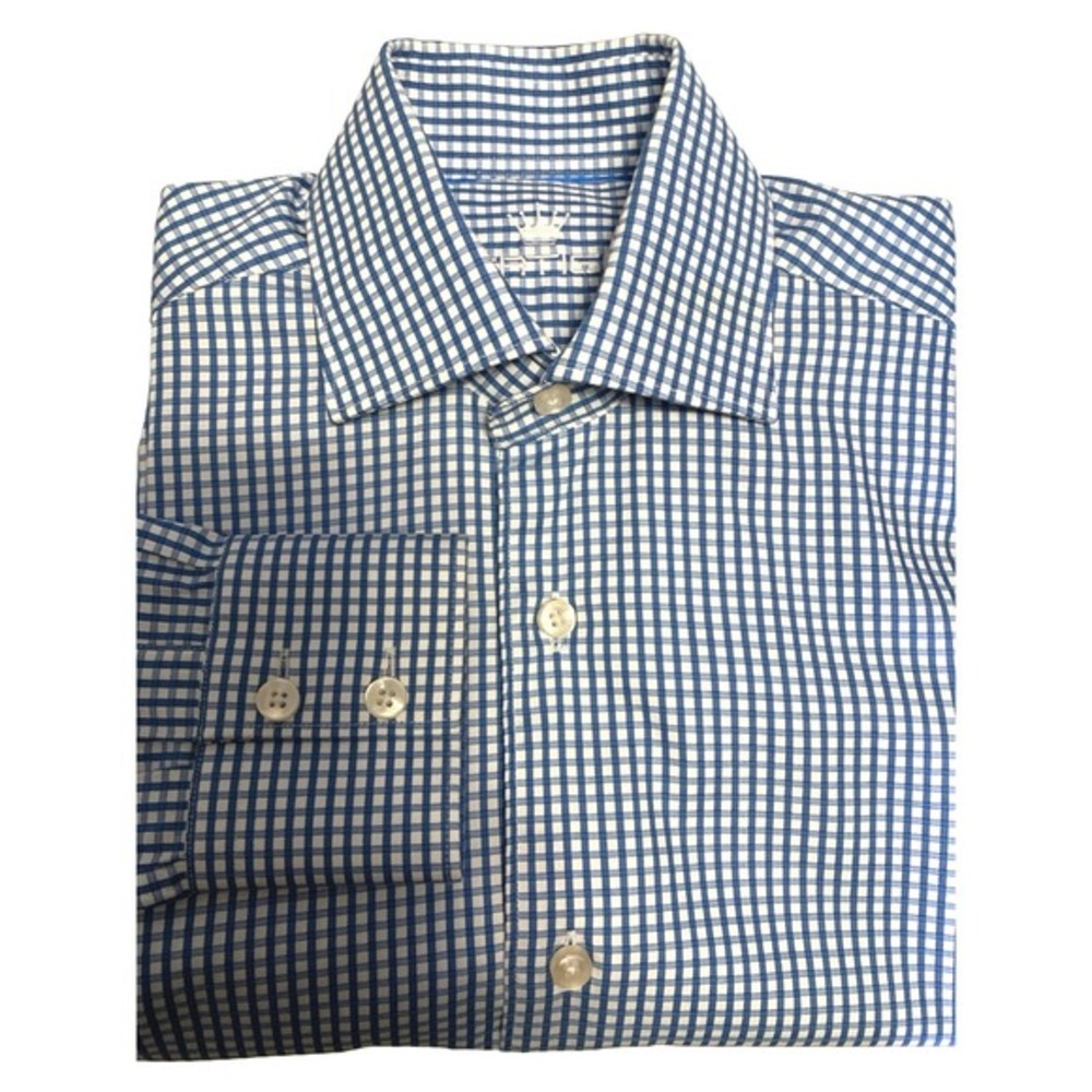 Bertigo Button Up Long‎ Sleeve Shirt Men's XS Blue Gingham RN 56309   CA 133960